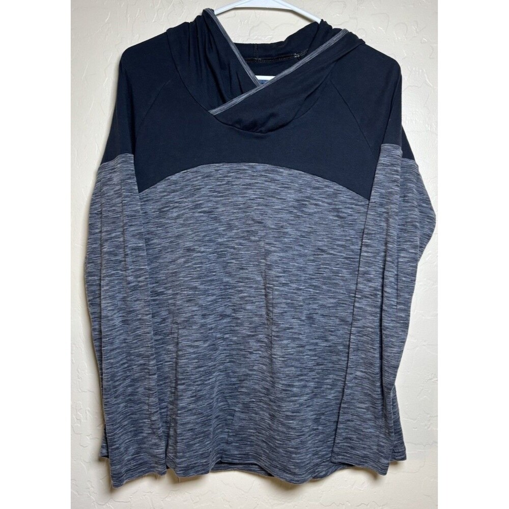 Columbia Womens L Gray Black Colorblock Hooded Pullover Long Sleeve Athletic